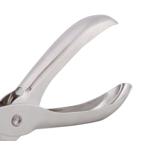 Close-up of silver One-Hand Lever Action Paper Punch 6mm Circle Cutter for crafts and scrapbooking, lightweight easy use tool.
