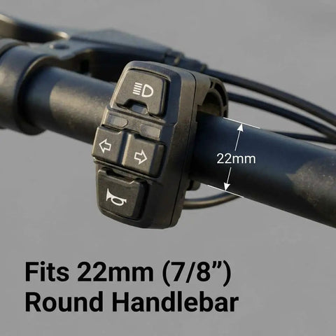 Ride Ready All In One 3 In 1 Motorcycle Handlebar Control Switch With Headlight Turn Signal And Horn Mount On 22mm Seven Eighth Inch Handlebars For Motorbikes Electric Bikes And Scooters 12V To 48V Compatible installed on handlebar