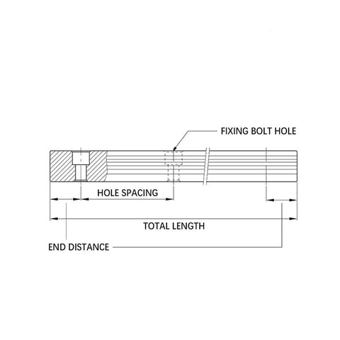 Technical drawing of Premium High Precision Linear Guide Rail Kit 350mm HGR15 for CNC Routers, showing dimensions and hole spacing.