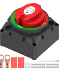Beefy 600A Battery Disconnect Switch 12 To 48V Heavy Duty Master Isolator with red handle and accessories visible