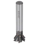 Front view of 30mm 60° dovetail cutter with 6-flute carbide end mill and straight shank.