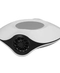 White Electric Cup Warmer And Cooler Mat Dual Purpose Beverage Coaster USB powered thermal stand with fan for drink temperature control.
