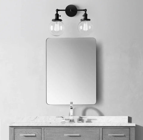 Two Light Vintage Wall Sconces With On Off Switch Globe Glass Vanity Bathroom Light Fixtures Industrial Style Wall Lighting For Living Room And Bedroom E26 Base 110 220V