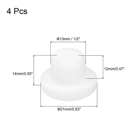 Diagram of T Shaped Silicone Plugs 13mm Diameter 0.5 Inch Snap In Hole Seals Round Rubber Stoppers, white pack of 4, size details.