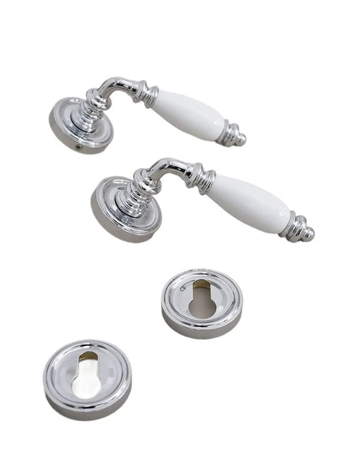 White Ceramic Split Door Lock Set With Bedroom Interior Handles Keyed Alike Body Hardware For Home Doors Easy Install No Fuss Setup
