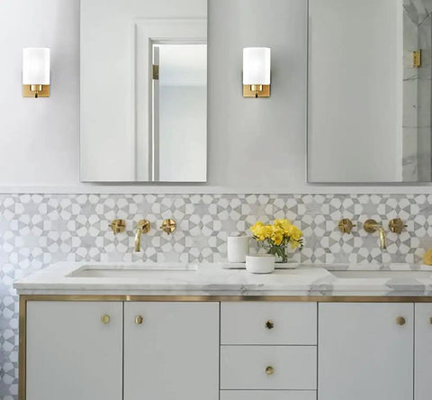 Modern Gold Wall Sconce Vanity Light With Milky White Glass Shade Set Of 2 For Bathroom And Bedroom, Vintage Brassy Finish