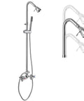 Polished Chrome Outdoor Shower Kit With Handheld Sprayer Wall Mount Double Cross Handles Adjustable Slide Bar Dual Function Exposed Faucet