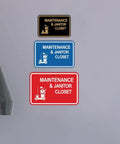 Classic Framed Maintenance And Janitor Closet Sign Black For Office Use Durable Plastic Construction With Strong Double Sided Foam Tape Easy Install No Fuss Clear Message For Quick Access Medium Size 1 Pack displayed on wall