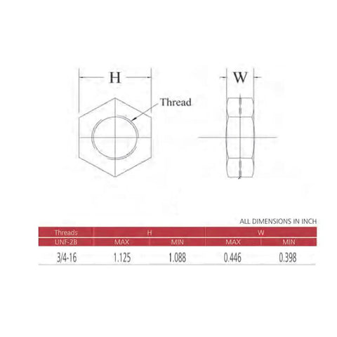 Dimensions and specifications for 3/4 X 16 heim joint with thread details, intended for Bulletproof Hardcore applications.
