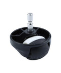 Front view of Roomba-compatible front wheel caster assembly with metal stem and white wheel in black housing