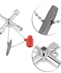 Ten Piece 5 In 1 Cross Key Set with heavy duty zinc alloy build, showing universal wrench tool and key shapes for industrial equipment