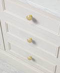 Brushed Gold Cabinet Knobs Round Brass Drawer Pulls Zinc Alloy 2 Pack installed on white kitchen drawer cabinets