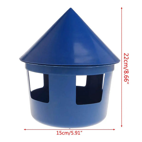Blue Raliyatx Automatic Pigeon Feeder With Five Feeding Ports. Heavy Duty Chicken Food Dispenser Made From Safe Plastic. Durable Poult Supplies And Case 5 Feed System. Perfect For Backyard Birds, Fowl Housing, And Daily Pet Care Needs Around The Farm Or