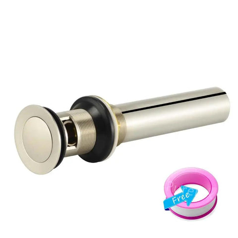 Bathroom Sink Drain Stopper Pop Up Assembly With Overflow Brushed Nickel Finish Easy Click To Seal And Drain Fits One And A Half Inch Or One And Three Quarter Inch Sinks Durable Solid Brass Construction Includes Instructions And Plumbers Tape