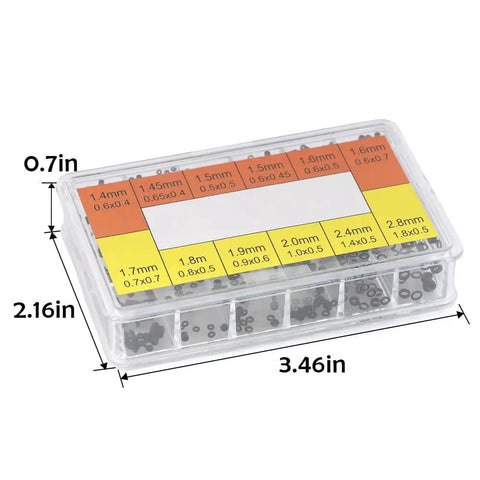 Pro Grade 700 Pcs Watch Crown O Ring Kit With 12 Sizes From 1.4mm To 2.8mm Rubber Gaskets in labeled storage box