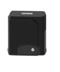 Front view of the Automatic Sliding Gate Opener Kit With Gear Rack Drive System For Driveway Security Gates Remote Control And Sensor For Gates Up To 1300 Lbs And 40 Feet Model SL1300 For Quiet Smooth Operation Easy Installation And Durable Weatherproof Construction, black housing.