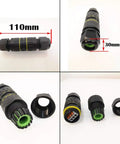 Outdoor IP68 Waterproof Junction Box 3 Way M25 Cable Connector For 6 to 11mm Wires Weatherproof Power Cord Extension Splice External Sleeve Coupler Heavy Duty Electrical Box 2 Pack, showing dimensions and internal view