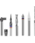 Essential 1 Quarter Inch Shank CNC Router Bit Kit With ER11 Collet 30 Degree V Bit Two End Mills Surface Bit And Chamfering Bit