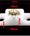 Slide Like Butter Heavy Duty Plastic Steel Sliding Door Rollers And Window Pulley Bearings Double Flat Replacement Hardware For Easy Gliding 10 Piece Set, detailed view of steel plastic pulley measuring 28mm x 19mm.
