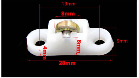 Slide Like Butter Heavy Duty Plastic Steel Sliding Door Rollers And Window Pulley Bearings Double Flat Replacement Hardware For Easy Gliding 10 Piece Set, detailed view of steel plastic pulley measuring 28mm x 19mm.