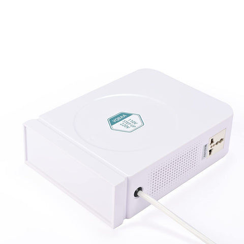 110 To 220 Volt Power Converter For Home And Travel, Heavy Duty 2000 Watt Step Up Transformer With Dual 220V Sockets, plug visible