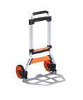 Folding Hand Truck And Dolly For Easy Haul, 275 Lb Capacity Aluminum Cart With Telescoping Handle, shown folded and upright.