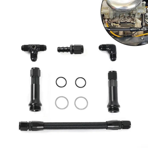 Upgrade Your Ride With This Rock Solid Holley AN6 Three Way Fuel Line Conversion Kit Designed For 4150 Carburetors To Ensure Smooth Flow And Serious Engine Efficiency No More Leaks Just Pure Performance. AN6 black braided fuel line kit with fittings and seals for 4150 carburetors