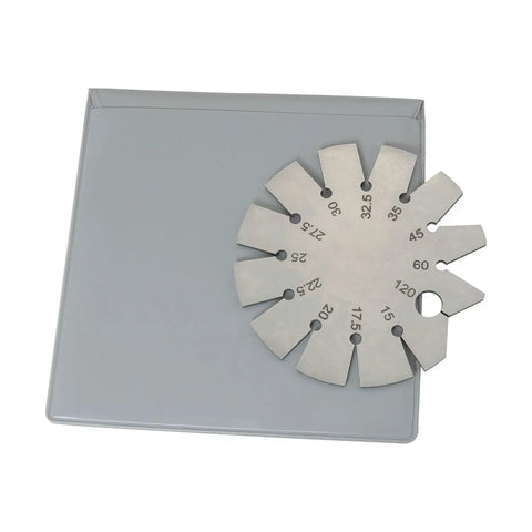 Pro Grade Knife Angle Finder Bevel Gauge Stainless Steel Round Shape 15 To 120 Degree Easy Read Bevel Tool displayed
