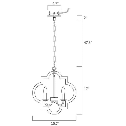Dimensions of Handmade Wood Farmhouse Orb Chandelier With Four Lights, Openwork Quatrefoil Frame, Adjustable 47-Inch Chain