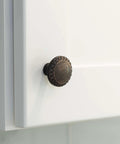 Ravenna Series Solid Traditional Kitchen Cabinet Pull Handle Knob One And One Quarter Inch Oil Rubbed Bronze on white cabinet