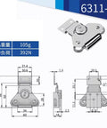 Heavy Duty Toggle Catch Latch With Duckbill Hasp Lock, 60X72Mm Steel Clamp dimensions and details for cabinets and tool boxes.