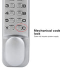 Close-up of Zinc Alloy Mechanical Password Lock For Sliding Doors Keyless Home Security Lock with coded buttons and handle, no power needed.