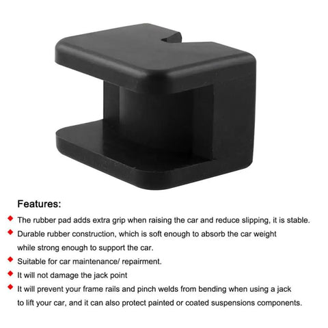 Side view of a Jack Pad Cover Kit For Car Jacks, Rubber Cushions Protect Pinch Welds And Frame Rails When Lifting, made of industrial-grade rubber, size 2.48 x 1.85 x 3.38 inches.