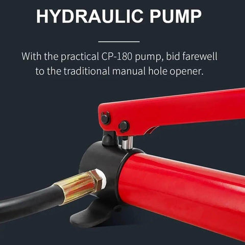 Pro-Grade 10 Ton Hydraulic Hole Punch Cutter Kit featuring beast-mode detachable pump close-up