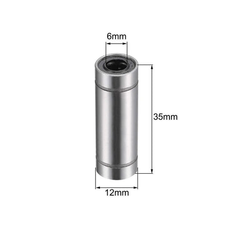 Front view of Built Tough Heavy Duty 6mm Bore Linear Ball Bearing Set LM6LUU Extra Long Sealed On Both Sides 12mm Outer Diameter 35mm Length