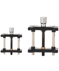 Two Piece Watch Movement Holder Kit with Non Slip Fixed Base, dual sizes 37x37mm and 26x26mm, for luxury timepiece servicing.