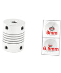Grab This Sweet 5 Pc Assortment Kit For Your 3D Printer Builds Featuring White Beam Coupled Gaskets Plus Linear Bearings Smooth Motion Control And Stepper Motor Shaft Adapters For Serious CNC Projects. White aluminum flexible shaft coupler, 8mm to 6.5mm
