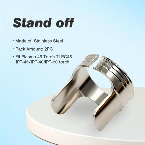 Double Pointed Plasma Torch Spacer 60432 For 45A Harbor Freight Titanium Plasma Cutter, stainless steel, 2 pack on table.