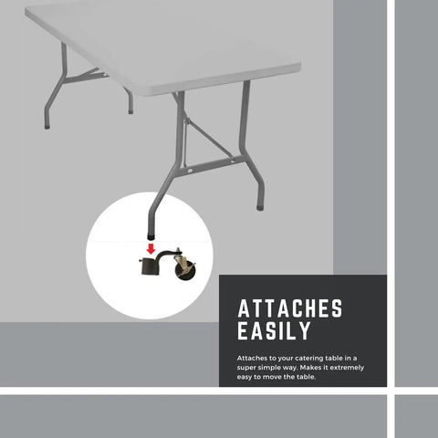 Diagram showing easy installation of Heavy Duty Folding Table Casters With Steel And Rubber Wheels 4 Pack Locking Casters