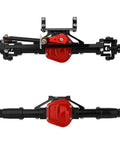 Beefed Up Aluminum Front And Rear Axle Set With Enhanced Shafts For 1 Tenth Axial SCX10 RC Crawler Upgrade Fits RC4WD D90 Easy Bolt On Tougher Than Stock Black Front And Rear, top and rear view