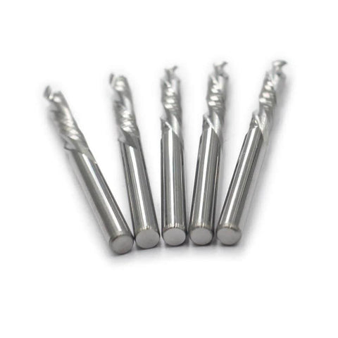 Pro Grade One Eighth Inch Shank Carbide End Mills Three Point One Seven Five By Seventeen Millimeter Up And Down Cut Five Piece Set
