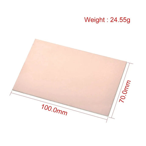 FR4 Copper Clad Laminate PCB Sheets 7x10cm Single Sided DIY Circuit Board Kit, dimensions marked, 24.55g weight