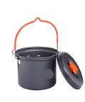 Hangable Camping Pot Kitchen Gear For Outdoor Cooking Nonstick Cookware open with lid on side view