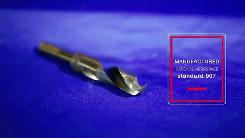 Cobalt Drill Bit With Seven Eighths Inch Reduced Shank And Half Inch Shank, DWDCO Series, gold oxide finish, on blue surface