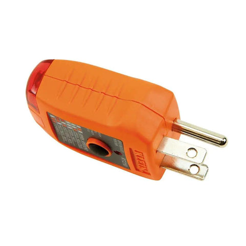 RT210 Outlet Tester For GFCI And Standard Receptacles, orange tester angled view, detects wiring and ground faults