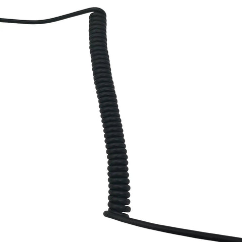 Coiled cable detail of Ham Radio Speaker Microphone 3.5mm Threaded Ptt Shoulder Mic For Yaesu Vertex Dmr Standard Horizon Walkie Talkies Black