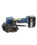 Portable Handheld Strapping Machine With Auto Tension Seal And Instant Cutter for heavy packages, featuring battery and ergonomic grip.