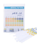 pH Test Strips 0 To 14 Universal Application, 100 Strips for various testing shown with color chart and packaging