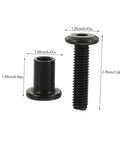 Top Shelf Five Piece Pack Of Black Stainless Steel Binding Screws And Nuts For Scrapbooks Photo Albums And Bookbinding With Countersunk Flat Head For No Sweat Setup showing screw and nut dimensions.