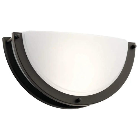 Olde Bronze Finish LED Wall Sconce With White Acrylic Shade, 11.75 Inch Backplate, Integrated 3000K LED, Damp Location Rated